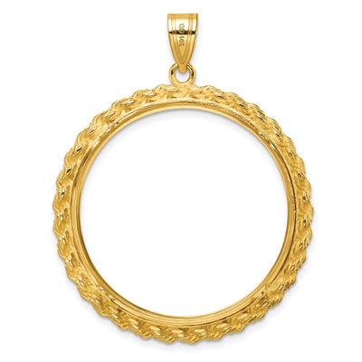 Wideband Distinguished Coin Jewelry 14K Polished with Casted Rope Prong Coin Bezel Pendant, 48.1 x 39.5mm