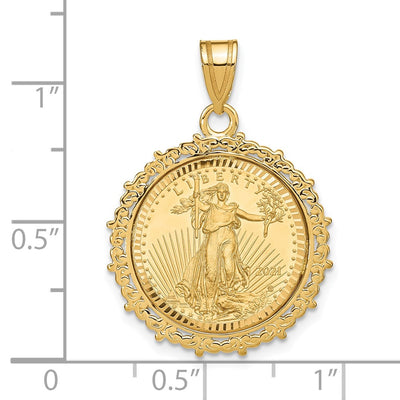 Wideband Distinguished Coin Jewelry 14ky Fancy Diamond-cut Mounted 1/10oz American Eagle Coin Bezel Pendant