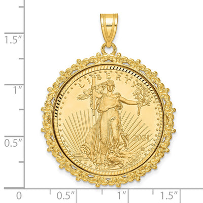 Wideband Distinguished Coin Jewelry 14ky Fancy Diamond-cut Mounted 1/2oz American Eagle Coin Bezel Pendant