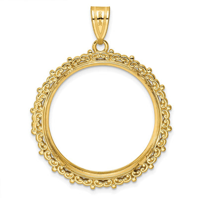 Wideband Distinguished Coin Jewelry 14K Polished Fancy Prong Coin Bezel Pendant, 44 x 34.15mm