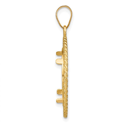 Wideband Distinguished Coin Jewelry 14K Polished and Diamond-cut Heart and Rope Prong Coin Bezel Pendant, 32 x 23.25mm