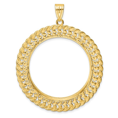 Wideband Distinguished Coin Jewelry 14K Polished and Diamond-cut Heart and Rope Prong Coin Bezel Pendant, 54.7 x 44.8mm