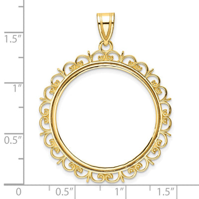 Wideband Distinguished Coin Jewelry 14K Polished Fancy Prong Coin Bezel Pendant, 43.75 x 34.8mm
