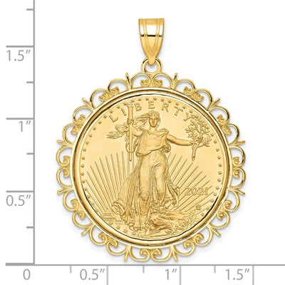Wideband Distinguished Coin Jewelry 14K Polished Fancy Mounted 1/2oz American Eagle Prong Coin Bezel Pendant, 43.75 x 34.8mm
