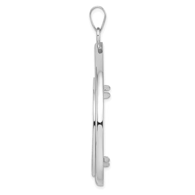 Wideband Distinguished Coin Jewelry 14K White Gold Polished and Diamond-cut Teardrop Prong Coin Bezel Pendant, 60.6 x 39.5mm