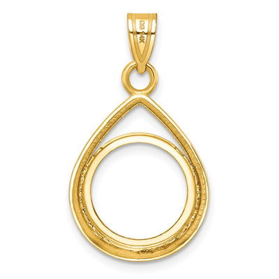 Wideband Distinguished Coin Jewelry 14K Polished Lightweight Teardrop Prong Coin Bezel Pendant, 31.3 x 17.75mm