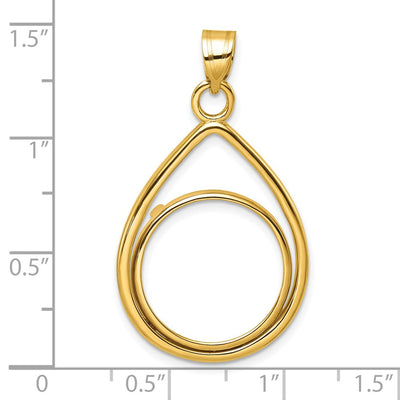 Wideband Distinguished Coin Jewelry 14K Polished Lightweight Teardrop Prong Coin Bezel Pendant, 36 x 22mm