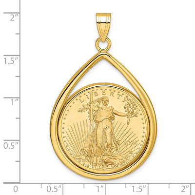 Wideband Distinguished Coin Jewelry 14K Polished Lightweight Teardrop Mounted 1/2oz American Eagle Prong Coin Bezel Pendant