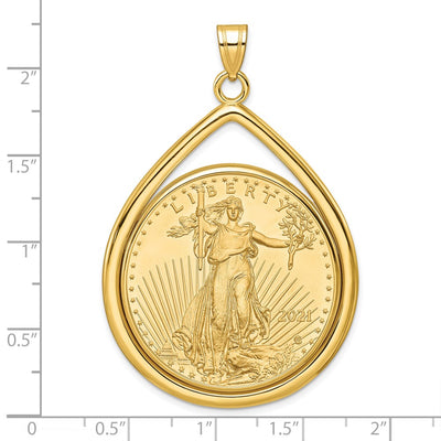 Wideband Distinguished Coin Jewelry 14K Polished Lightweight Teardrop Mounted 1oz American Eagle Prong Coin Bezel Pendant