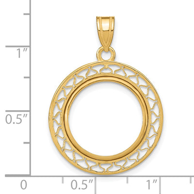 Wideband Distinguished Coin Jewelry 14K Polished Fancy Wire Prong Coin Bezel Pendant, 31 x 22mm