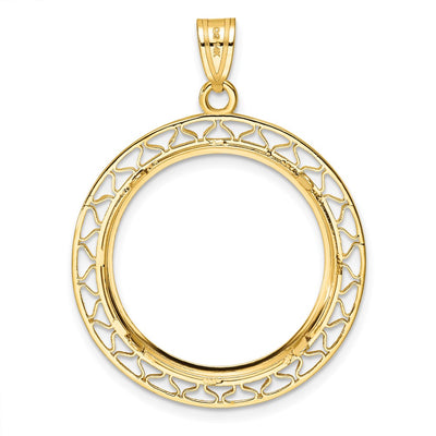 Wideband Distinguished Coin Jewelry 14K Polished Fancy Wire Prong Coin Bezel Pendant, 37.8 x 28.7mm