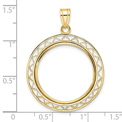 Wideband Distinguished Coin Jewelry 14K Polished Fancy Wire Prong Coin Bezel Pendant, 37.8 x 28.7mm