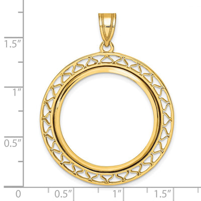 Wideband Distinguished Coin Jewelry 14K Polished Fancy Wire Prong Coin Bezel Pendant, 45.85 x 35.5mm