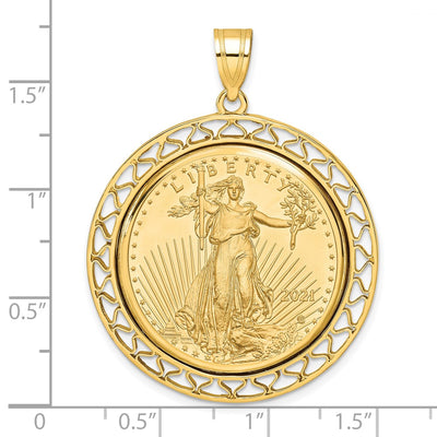 Wideband Distinguished Coin Jewelry 14K Polished Fancy Wire Mounted 1/2oz American Eagle Prong Coin Bezel Pendant