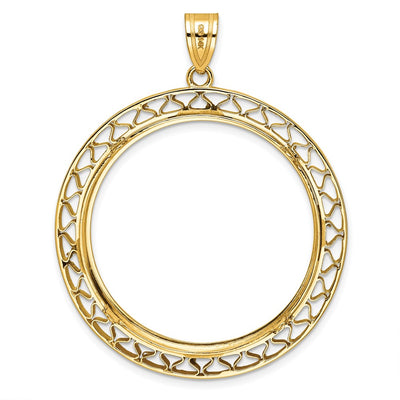 Wideband Distinguished Coin Jewelry 14K Polished Fancy Wire Prong Coin Bezel Pendant, 50.9 x 41.2mm