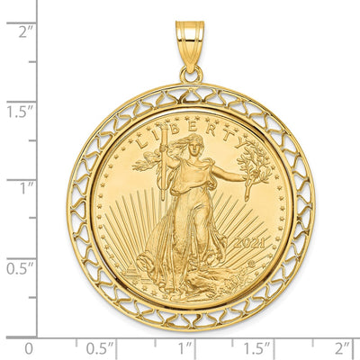 Wideband Distinguished Coin Jewelry 14K Polished Fancy Wire Mounted 1oz American Eagle Prong Coin Bezel Pendant
