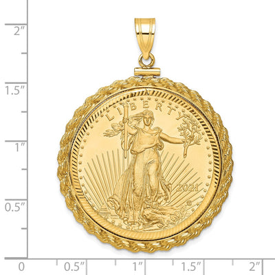 Wideband Distinguished Coin Jewelry 14ky Diamond-cut Casted Rope Screw Top Mounted 1oz American Eagle Coin Bezel Pendant