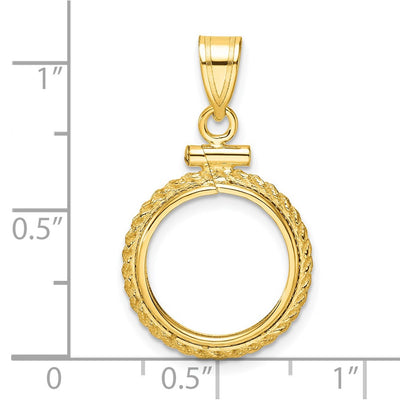 Wideband Distinguished Coin Jewelry 14K Polished Casted Rope x Screw Top Coin Bezel Pendant, 28.5 x 17mm