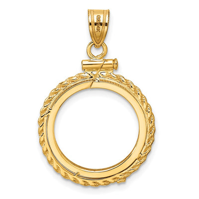 Wideband Distinguished Coin Jewelry 14K Polished Casted Rope x Screw Top Coin Bezel Pendant, 31.2 x 20.45mm