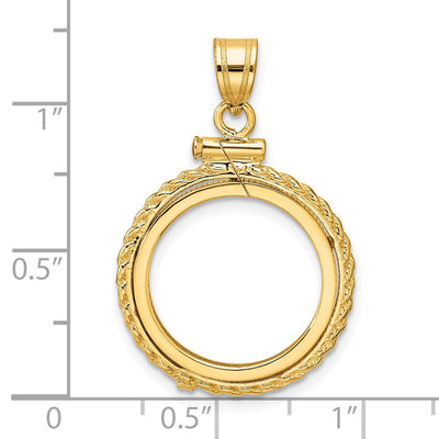Wideband Distinguished Coin Jewelry 14K Polished Casted Rope x Screw Top Coin Bezel Pendant, 31.2 x 20.45mm