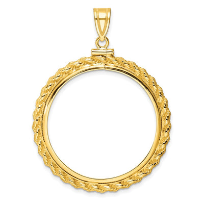 Wideband Distinguished Coin Jewelry 14K Polished Casted Rope x Screw Top Coin Bezel Pendant, 49.8 x 38.8mm