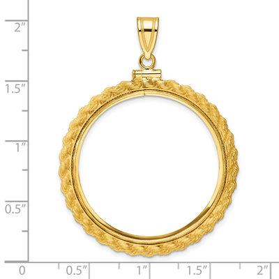 Wideband Distinguished Coin Jewelry 14K Polished Casted Rope x Screw Top Coin Bezel Pendant, 49.8 x 38.8mm