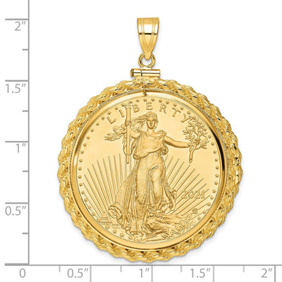 Wideband Distinguished Coin Jewelry 14K Polished Casted Rope Mounted 1oz American Eagle Screw Top Coin Bezel Pendant