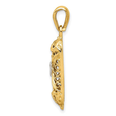 14K w/ White Rhodium Mezuzah W/Shin Charm, 32 x 7mm