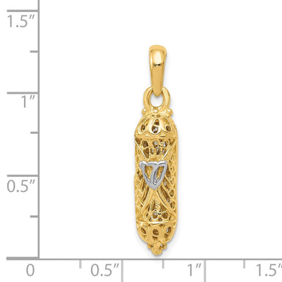 14K w/ White Rhodium Mezuzah W/Shin Charm, 32 x 7mm