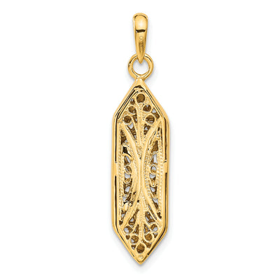 14K w/ White Rhodium Mezuzah W/Shin Charm, 38 x 9mm