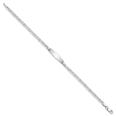 14K White Gold Polished Solid Chain/Solid Plate Anchor Link Soft Diamond Shape 19.5x5.5mm Plate ID Bracelet