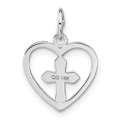 14K White Gold Cross in Heart Charm, 19 x 14mm