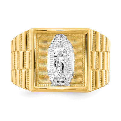 14K and Rhodium Men's Our Lady of Guadalupe Ring