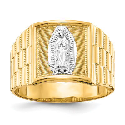 14K and Rhodium Men's Our Lady of Guadalupe Ring