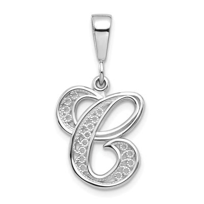 14KW White Gold Solid Polished Script Filigree Letter Initial Pendant