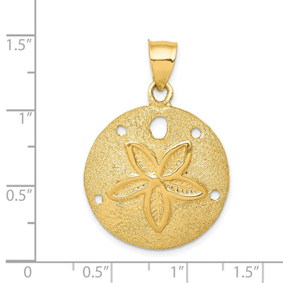 14K Solid Polished Laser-Cut Sand Dollar Pendant, 34 x 24mm