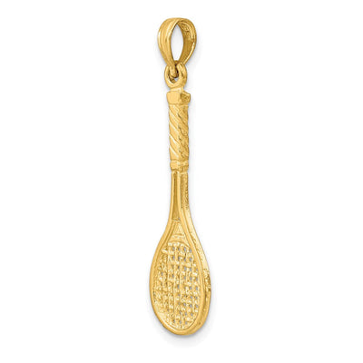 14K Solid Polished 3-D Tennis Racquet Charm, 28.6 x 9.7mm