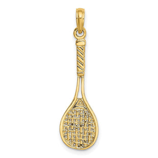 14K Solid Polished 3-D Tennis Racquet Charm (Style D1440)