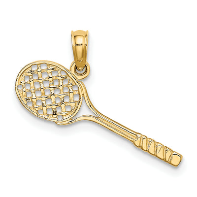 14K Solid Polished 3-D Tennis Racquet Charm, 7.2 x 23.5mm