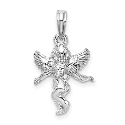 14K 3D White Gold Polished Solid Angel Pendant