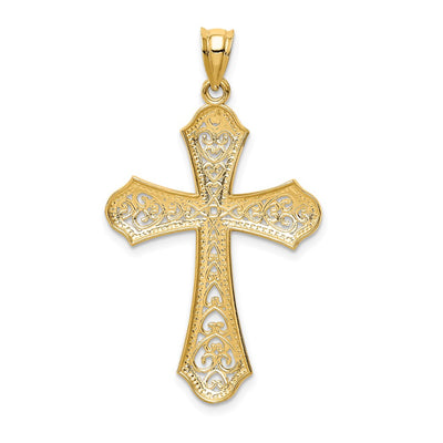 14K w/Rhodium Filigree Cross Pendant