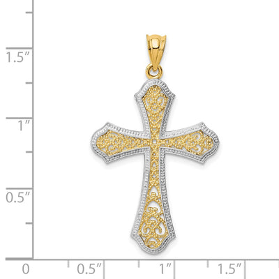 14K w/Rhodium Filigree Cross Pendant