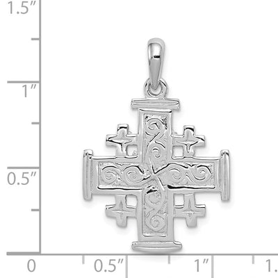 14K White Gold Jerusalem Cross Pendant, 32 x 23mm