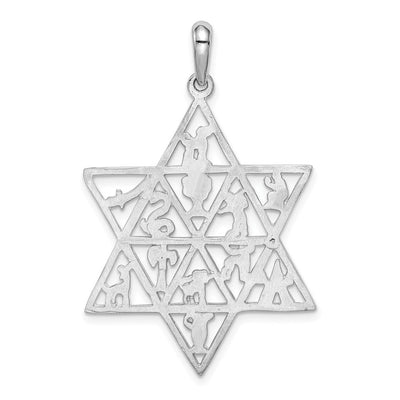 14K White Gold 12 Tribes Star of David Pendant
