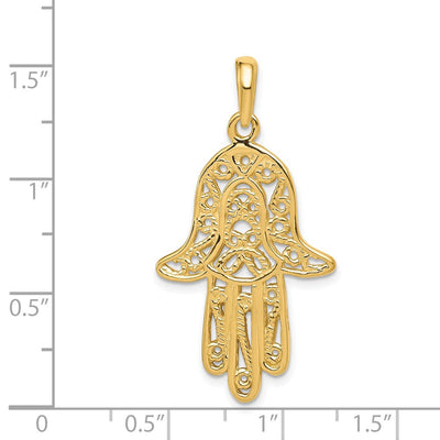 14K Filigree Chamseh Pendant, 40 x 21mm