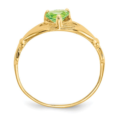 14K CZ August Birthstone Claddagh Heart Ring
