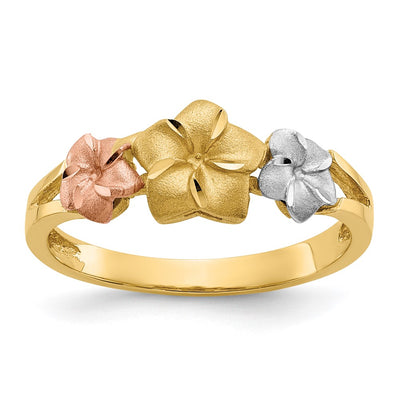 14K Tri-color Plumeria Ring