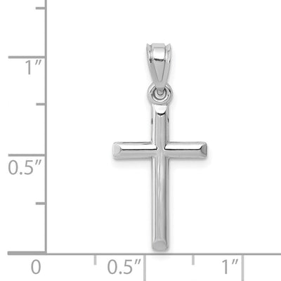 14K White Gold Hollow Cross Pendant, 26 x 13mm