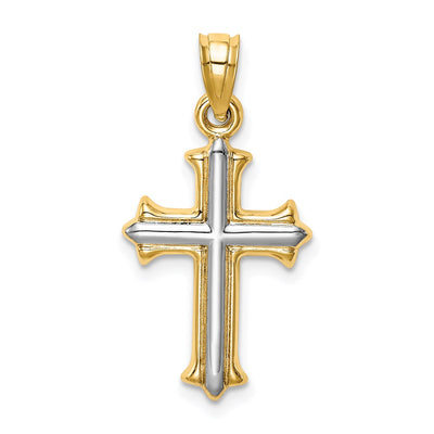 14K w/Rhodium Reversible Hollow Cross Pendant