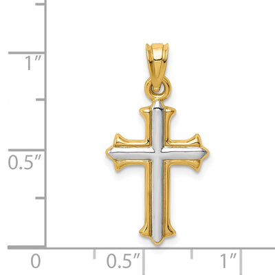 14K w/Rhodium Reversible Hollow Cross Pendant